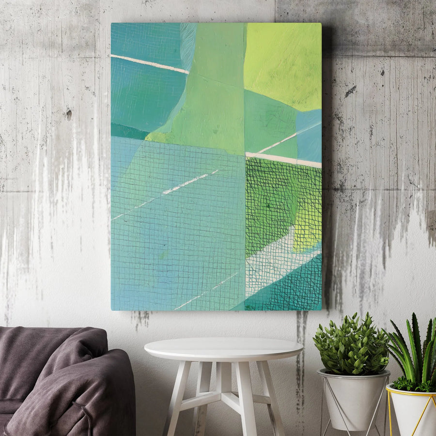 Abstract Geometric Canvas Wall Art | Blue and Green Grid Pattern | 1.25 Inch Gallery Wrap | Modern Home Decor for Living Room