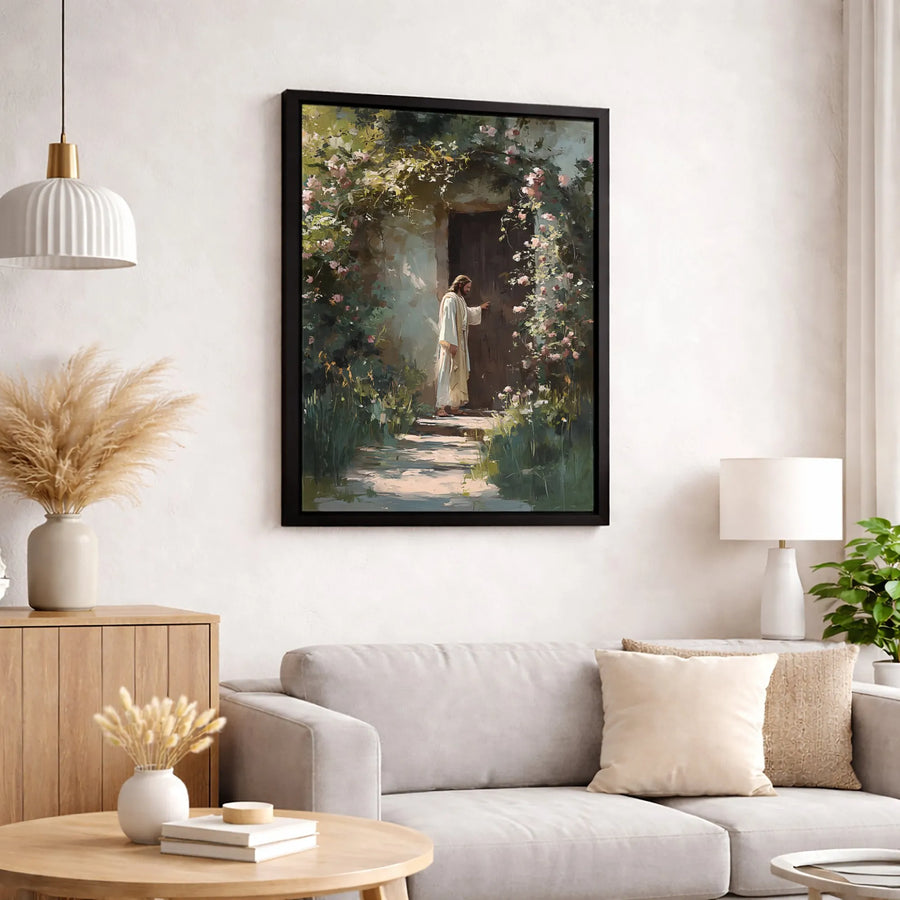 Jesus Knocking At The Door Canvas Print | Watercolor Floral Garden Art | Gallery-Quality 1.25 Inch Thick Wrap | Religious Home Decor Wall Gift