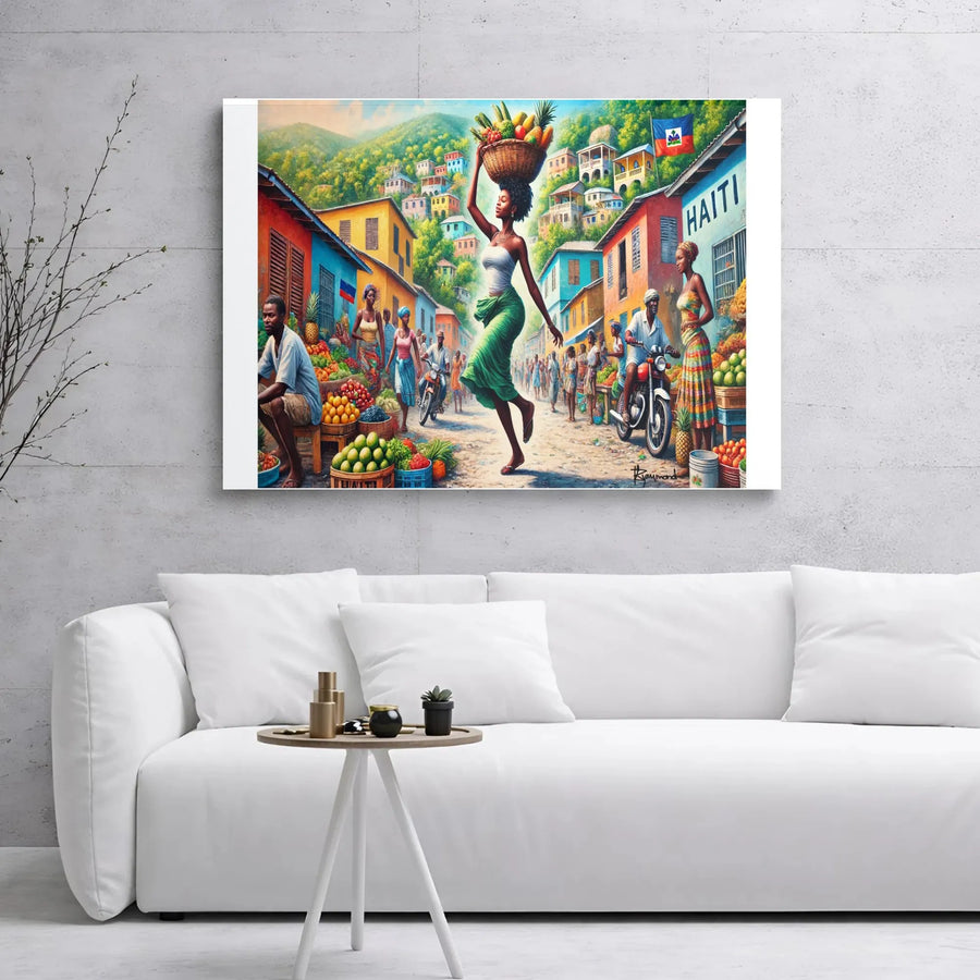 Haitian Street Market Canvas Print | Vibrant Caribbean Culture Artwork | 1.25 Inch Gallery Wrap | Cultural Wall Decor for Home Office
