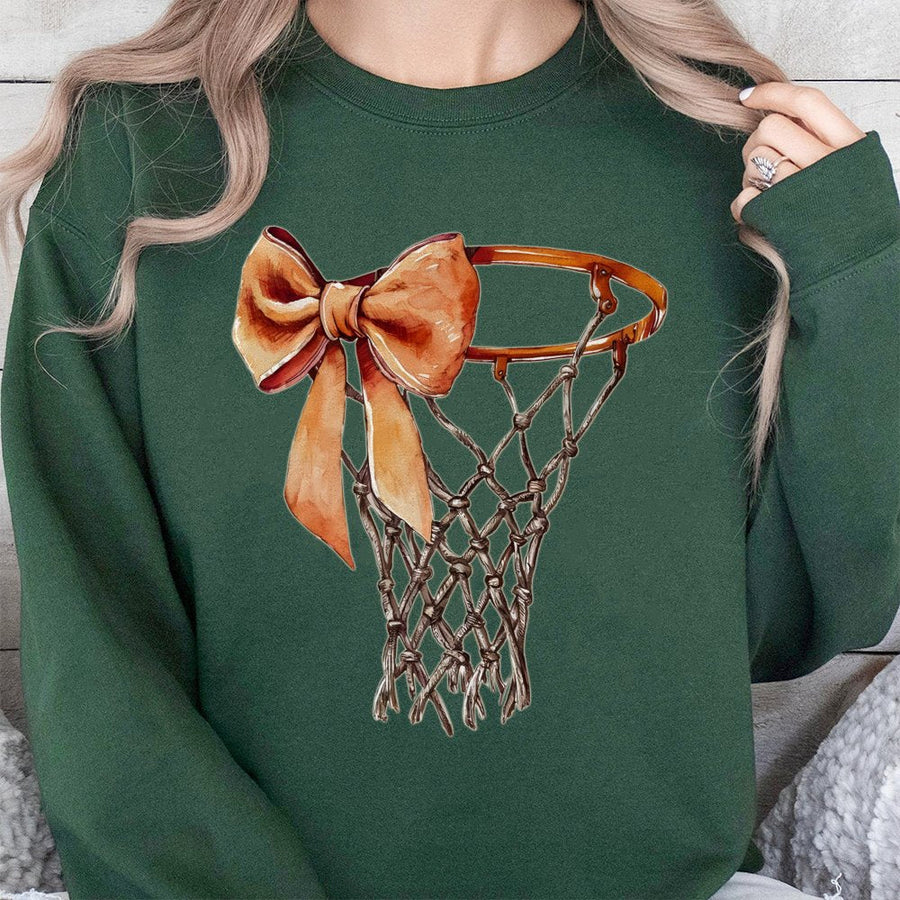 Coquette Bow Basketball Sweatshirt | Watercolor Sports Hoop Design | Premium Cotton Blend | Gift for Basketball Mom & Game Day Fan