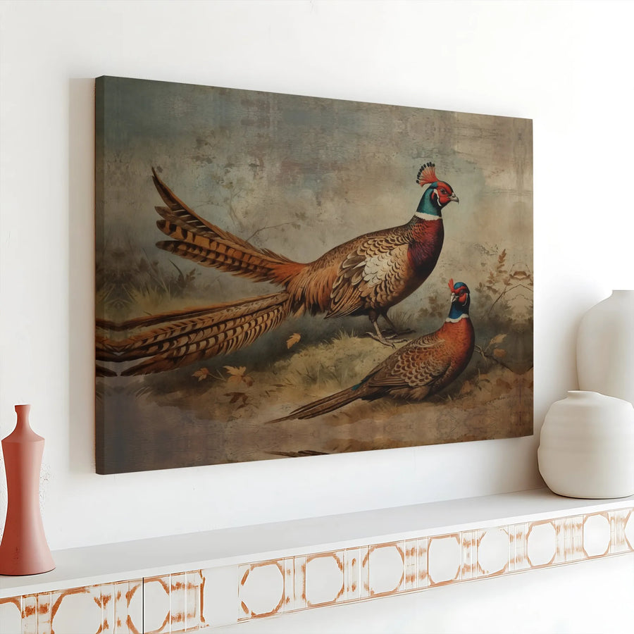 Pheasant Canvas Wall Art | Vintage Bird Oil Painting Style | Premium Gallery Wrap Print | Wildlife Home Decor for Hunters and Nature Lovers