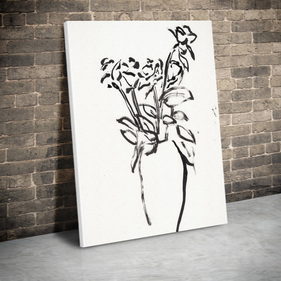 Minimalist Floral Vertical Canvas | Abstract Black Ink Rose Drawing | Premium Gallery Wrapped Wall Art | Modern Home & Office Decor Gift