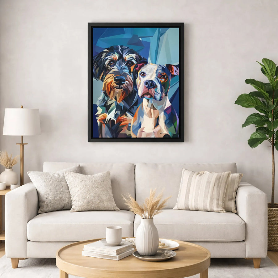 Dog Portrait Wall Art | Abstract Geometric Terrier And Pitbull Canvas | Gallery-Quality 1.25 Inch Profile | Premium Pet Lover Gift