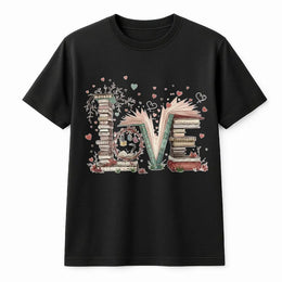 Book Lover Love T-Shirt | Stacked Books Aesthetic Graphic Tee | Premium Cotton Soft Shirt | Bookworm Gift For Readers Librarian Teacher