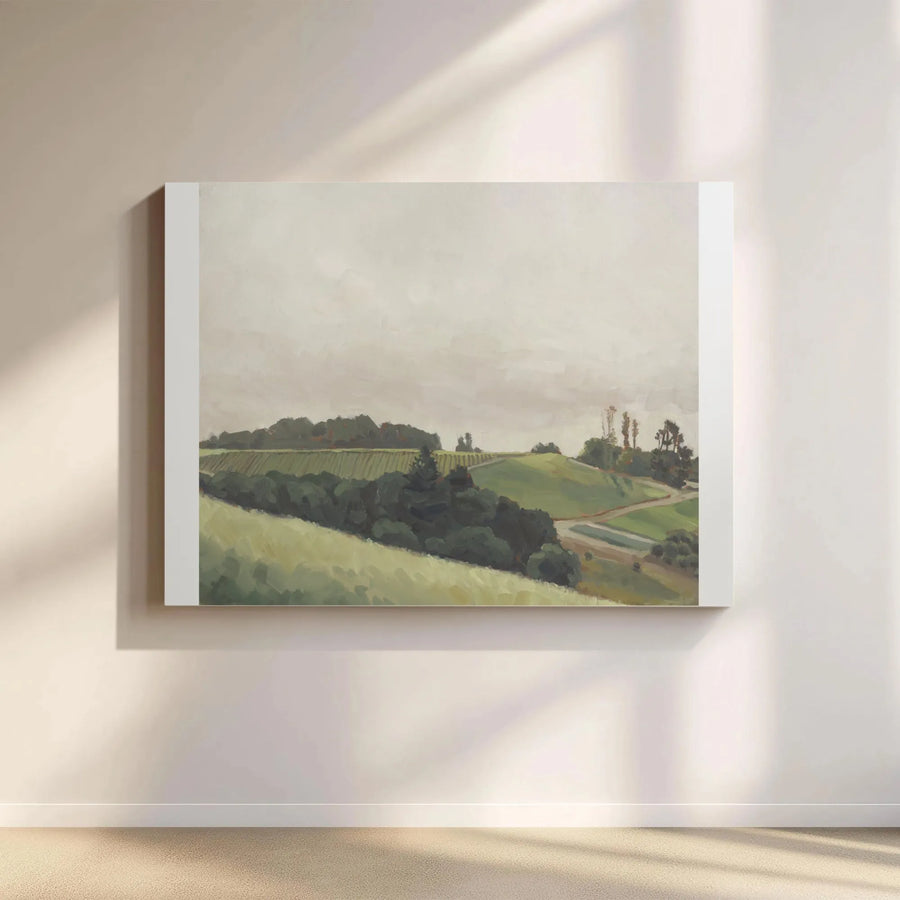 Rolling Hills Canvas Wall Art | Muted Green Landscape Painting | Premium Canvas Print | Farmhouse Living Room Decor