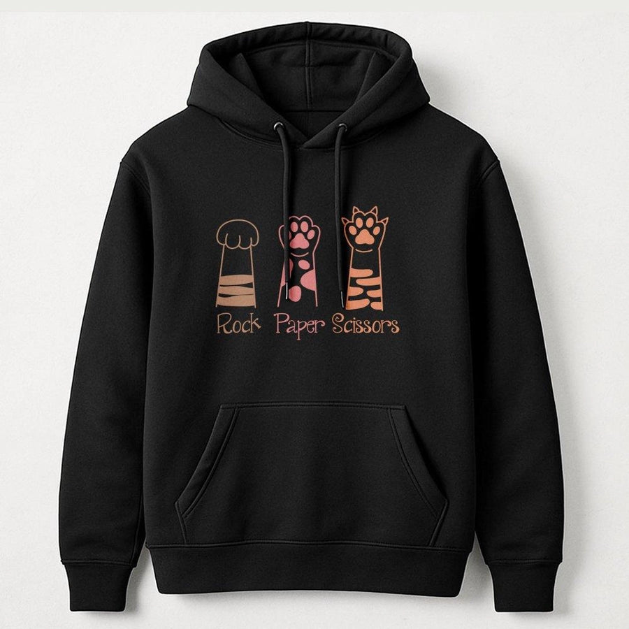 Cat Paw Hoodie | Rock Paper Scissors Funny Graphic | Premium Cotton Blend | Gift for Cat Lovers & Pet Owners