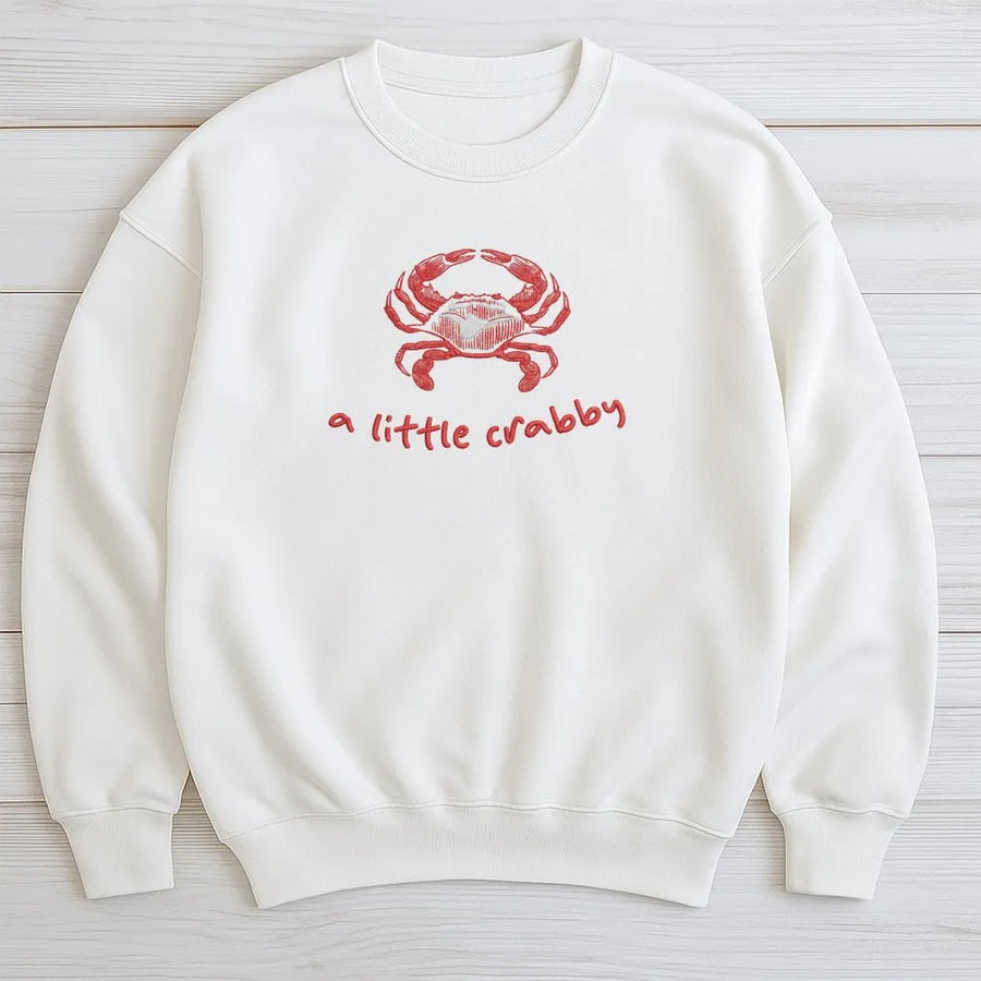 A Little Crabby Graphic Sweatshirt | Funny Minimalist Sketch Crab Design | Premium Cotton-Blend Sweatshirt | Unisex Sarcastic Beach Wear Gift