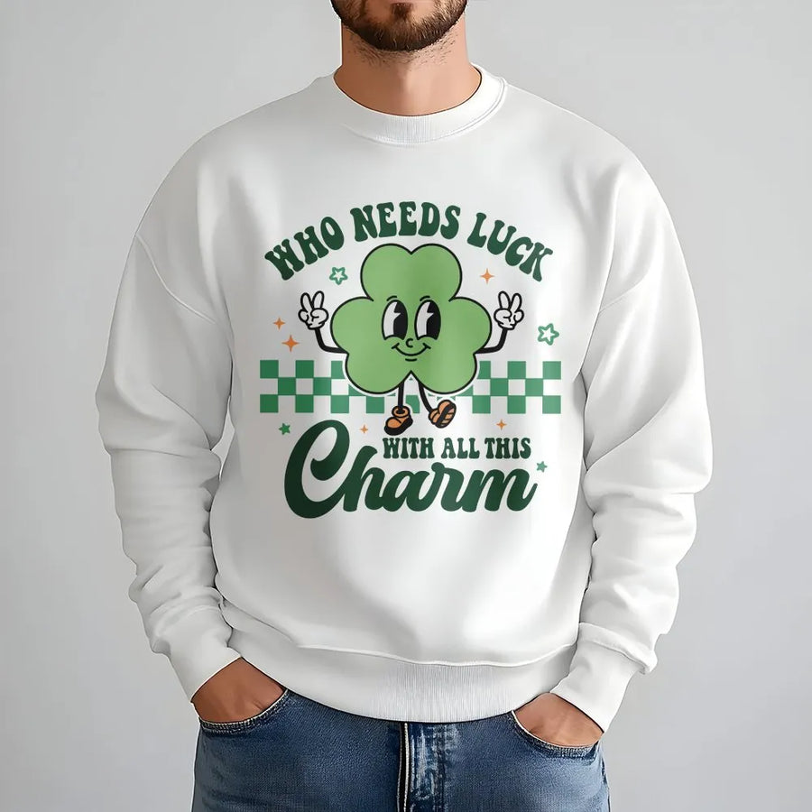 St Patrick's Day Sweatshirt | Retro Shamrock Graphic Print | Premium Cotton Blend | Funny Irish Gift For Women And Men