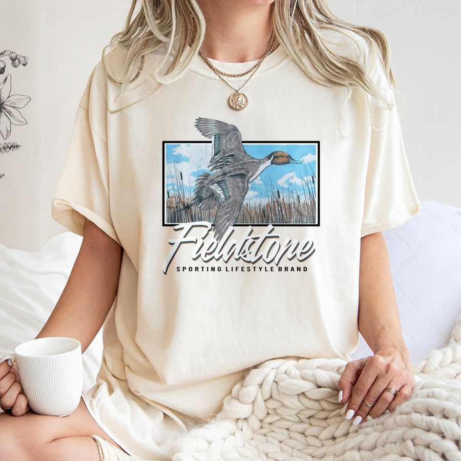 Duck Hunting T-Shirt | Flying Mallard Waterfowl Graphic | 100% Cotton Premium Tee | Outdoorsman Gift for Hunter and Sporting Lifestyle Fans