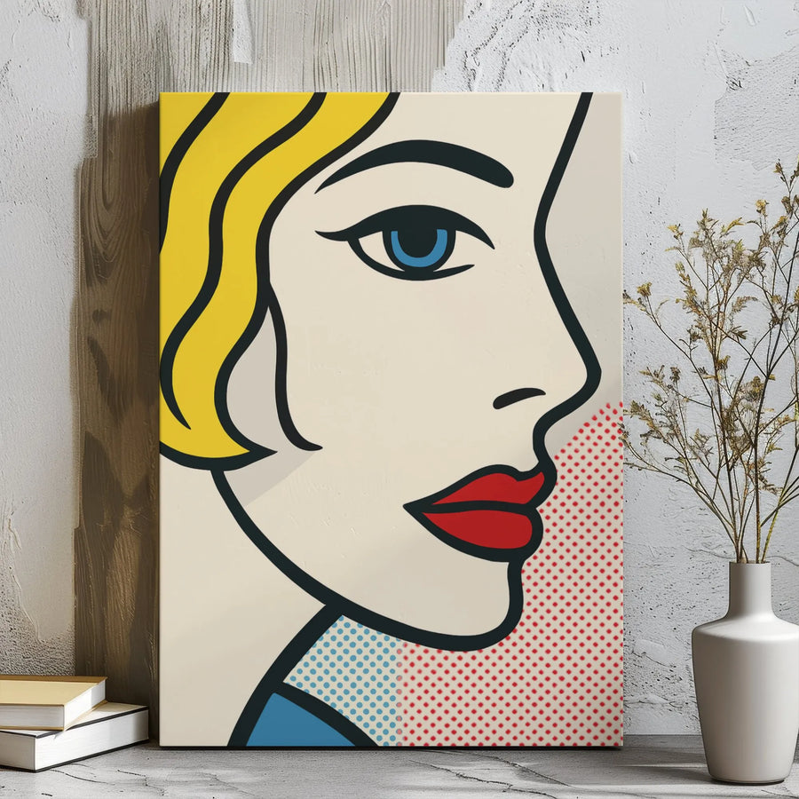 Pop Art Woman Portrait Canvas | Retro Comic Style Wall Decor | Premium 1.25 Inch Gallery Wrap | Modern Home Office Art