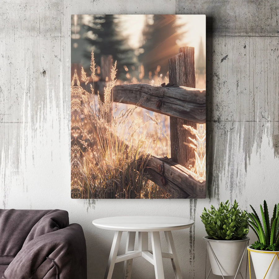 Rustic Farmhouse Wall Art | Golden Hour Field Fence Canvas Print | Premium Gallery Wrap Decor | Farmhouse Living Room Bedroom Gift