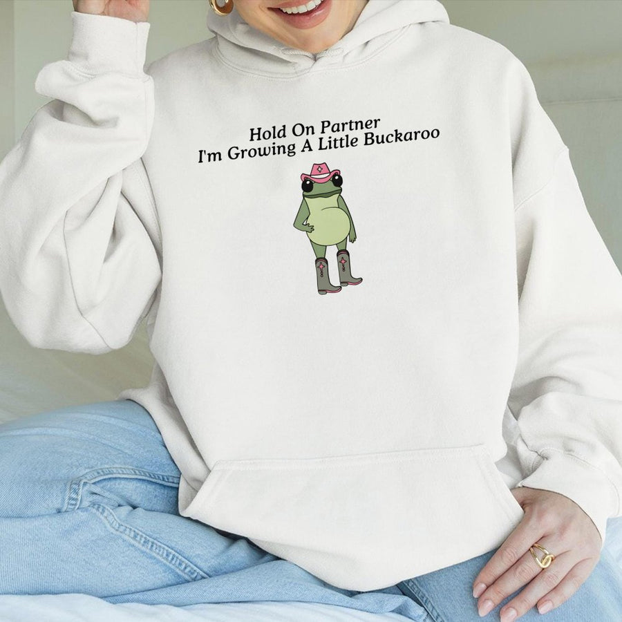 Funny Pregnancy Announcement Hoodie | Western Frog Cowgirl Design | Premium Cotton-Poly Blend | Cute First Time Mom Gift & Baby Reveal Shirt