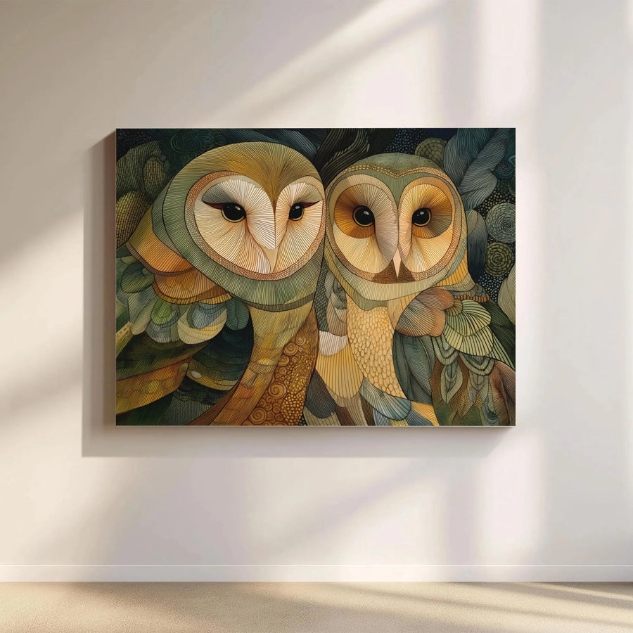 Abstract Owl Art Horizontal Canvas | Geometric Line Barn Owl Wall Decor | Premium Fade-Resistant Gallery Wrap | Modern Living Room Nature Lover Gift