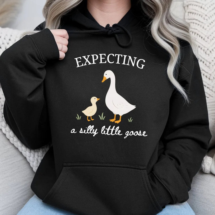 Silly Little Goose Pregnancy Hoodie | Cute Goose Graphic | Soft Cotton Blend | Gift For Mom To Be & Baby Announcement