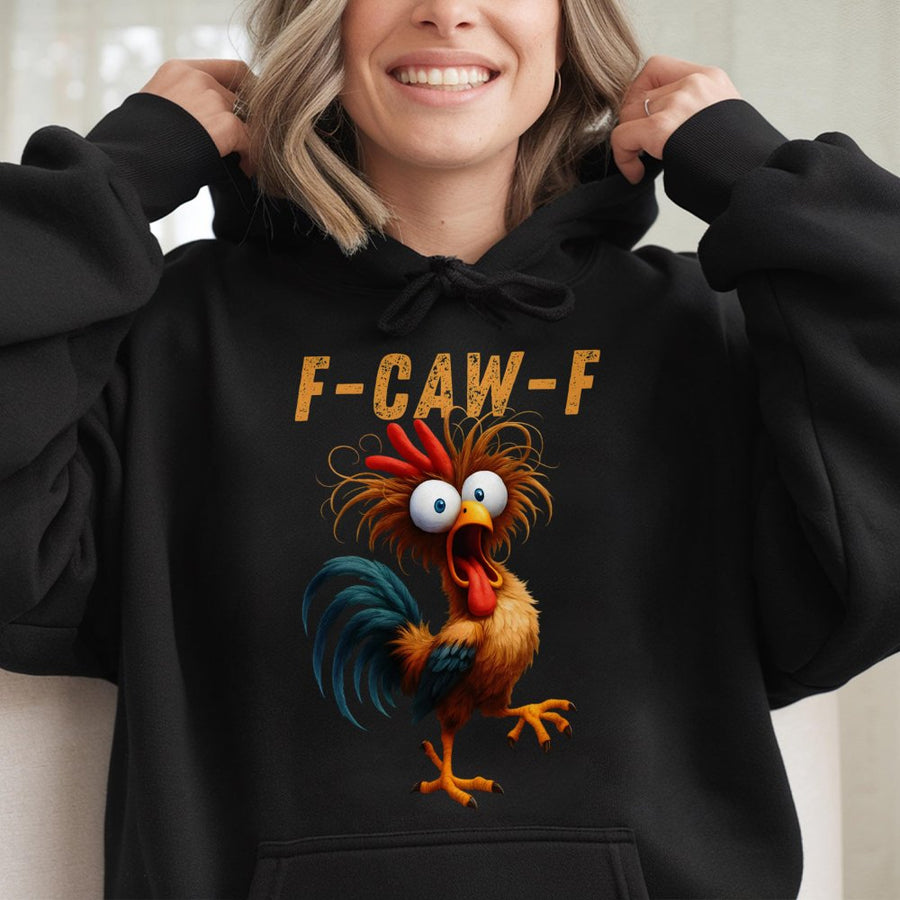 Funny Chicken Hoodie | F-Caw-F Rooster Humor Graphic Print | Premium Cotton Blend | Gift for Farm Animal Lovers and Sarcastic Men Women