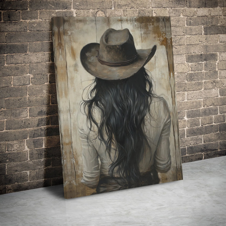 Cowgirl Wall Art Canvas | Rustic Western Portrait Painting | Premium Gallery Wrapped Decor | Gift for Country Western Enthusiasts