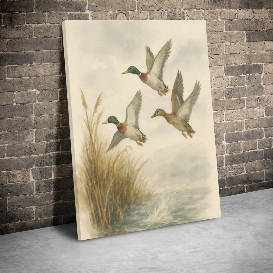 Mallard Duck Canvas Print | Flying Ducks Watercolor Art | 1.25 Inch Gallery Wrap Wall Decor | Rustic Cabin or Nature Lover Gift