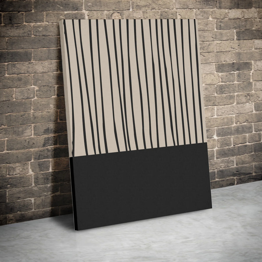 Modern Abstract Canvas Wall Art | Minimalist Black Vertical Lines Pattern | Premium Gallery-Quality 1.25 Inch Thick Print | Neutral Home Office Decor