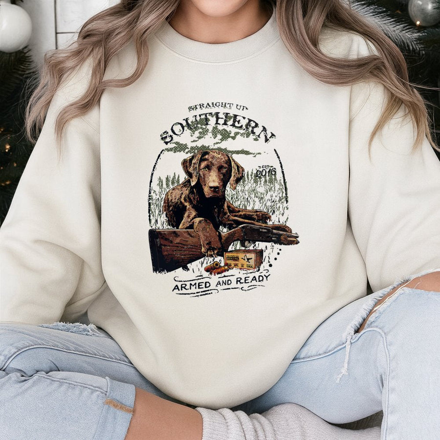 Chocolate Labrador Retriever Sweatshirt | Southern Hunting Dog Graphic | Premium Cotton Blend | Gift for Duck Hunters & Dog Lovers