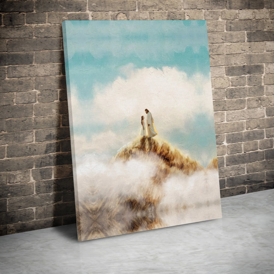 Jesus and Child Canvas Print | Religious Mountaintop Wall Art | Premium Gallery-Wrapped Portrait | Spiritual Home Decor Gift