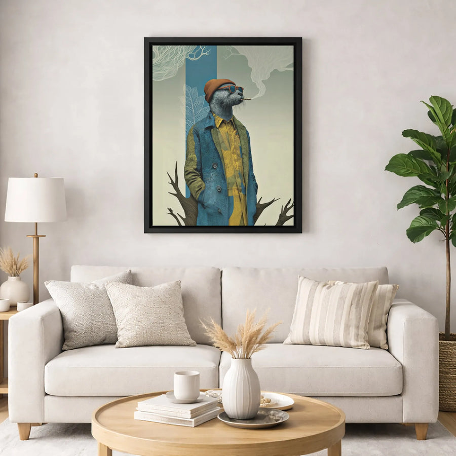 Cool Otter Wall Art | Anthropomorphic Hipster Animal Portrait | Premium Gallery Canvas | Unique Home Office Decor Gift
