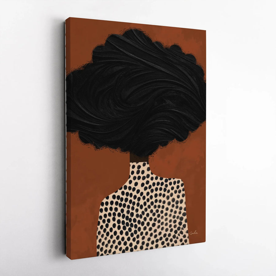 Abstract Black Woman Canvas | Minimalist Natural Hair Portrait | Premium Gallery Wrapped Canvas | Modern Living Room Decor Gift