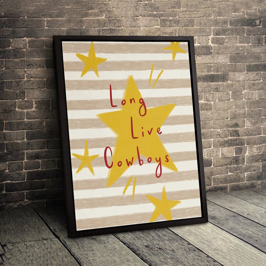 Long Live Cowboys Canvas Wall Art | Western Star Typography Print | Premium 1.25" Gallery Wrap | Modern Farmhouse Decor For Home Office