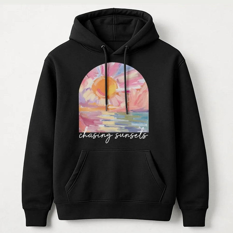 Chasing Sunsets Hoodie | Boho Beach Vacation Graphic Tee | Premium Comfort Colors Cotton | Trendy Summer Gift for Her