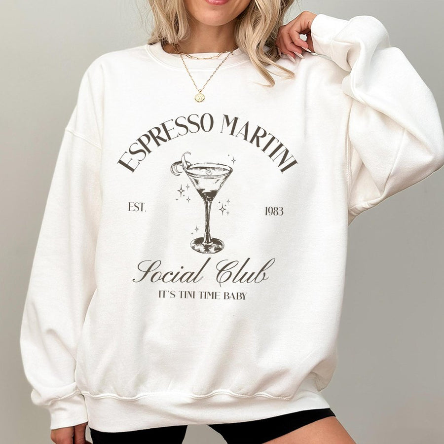 Espresso Martini Sweatshirt | Retro Cocktail Graphic Print | Premium Cotton Blend Crewneck | Cute Coffee Lover Gift for Her