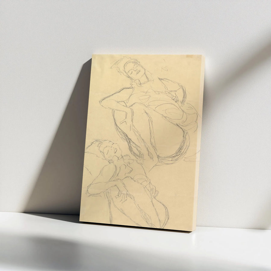 Vintage Figure Sketch Vertical Canvas | Minimalist Life Drawing Print | Premium Gallery Wrapped Canvas | Collector Fine Art for Home Decor