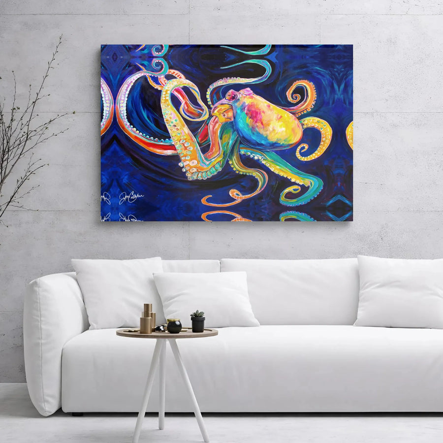 Colorful Octopus Canvas Wall Art | Vibrant Psychedelic Sea Life Print | Premium 1.25-inch Gallery Wrap | Modern Beach House Decor