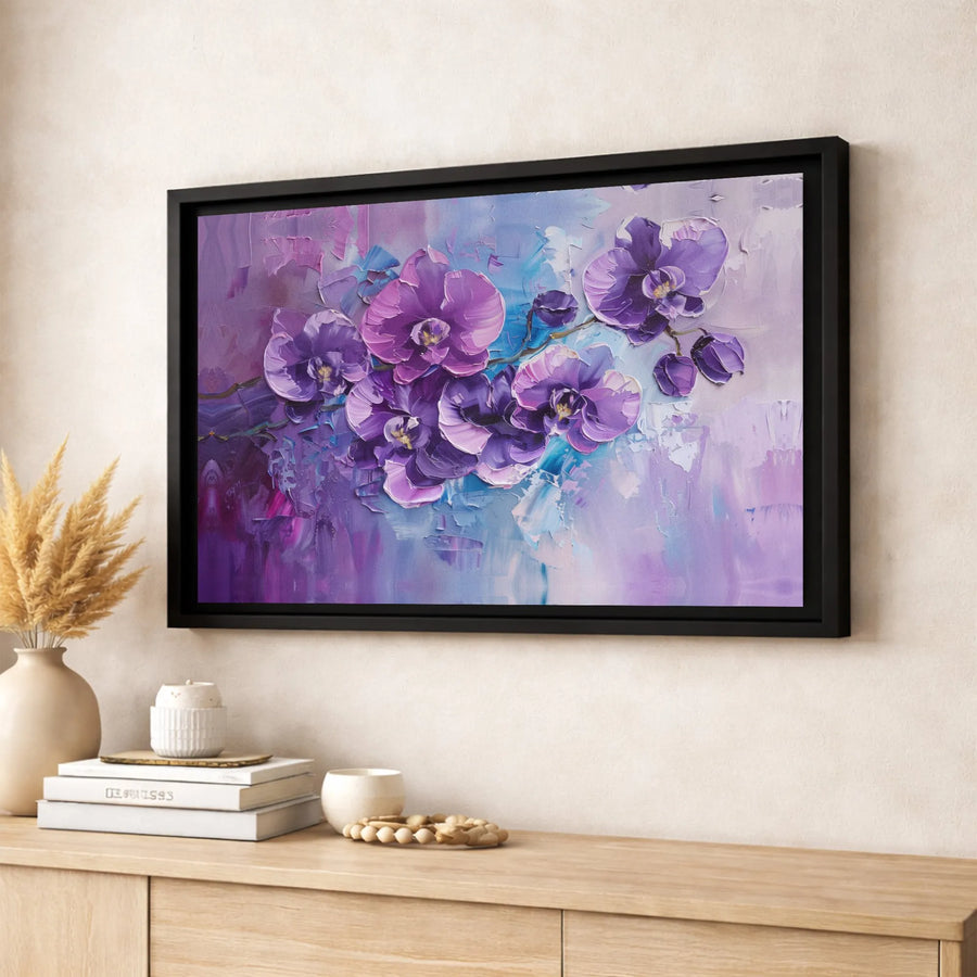 Purple Orchid Canvas Wall Art | Abstract Floral Oil Painting Texture | Gallery Wrapped 1.25 Inch Profile | Modern Home & Office Decor Gift