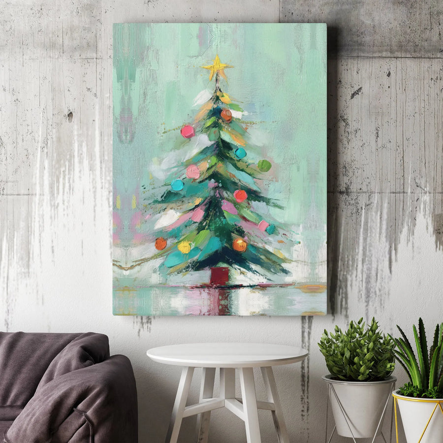 Abstract Christmas Tree Canvas Art | Colorful Modern Holiday Wall Decor | Gallery-Wrapped Premium Print | Festive Living Room Gift Idea