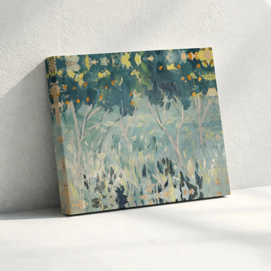 Abstract Orange Orchard Canvas Wall Art | Impressionist Tree Landscape Print | Gallery Wrapped Premium Decor | Modern Farmhouse Living Room Gift