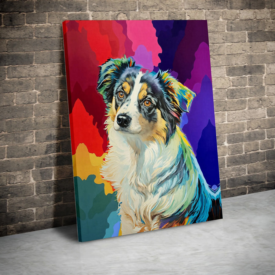 Australian Shepherd Canvas Art | Colorful Pop Art Dog Portrait | Premium 1.25 Inch Gallery Wrap | Gift for Aussie Dog Lovers