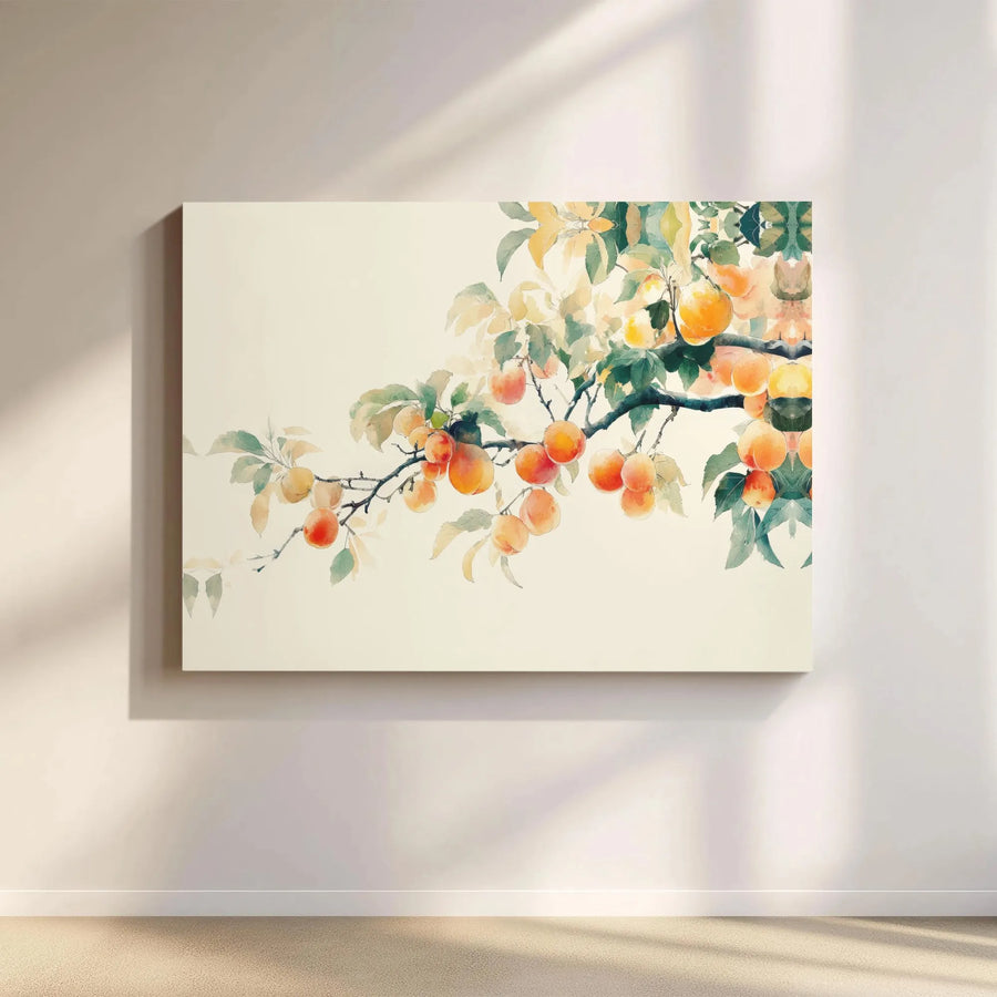 Watercolor Apricot Branch Canvas Art | Minimalist Botanical Fruit Painting | Premium Fade-Resistant Print | Modern Farmhouse Kitchen Decor Gift