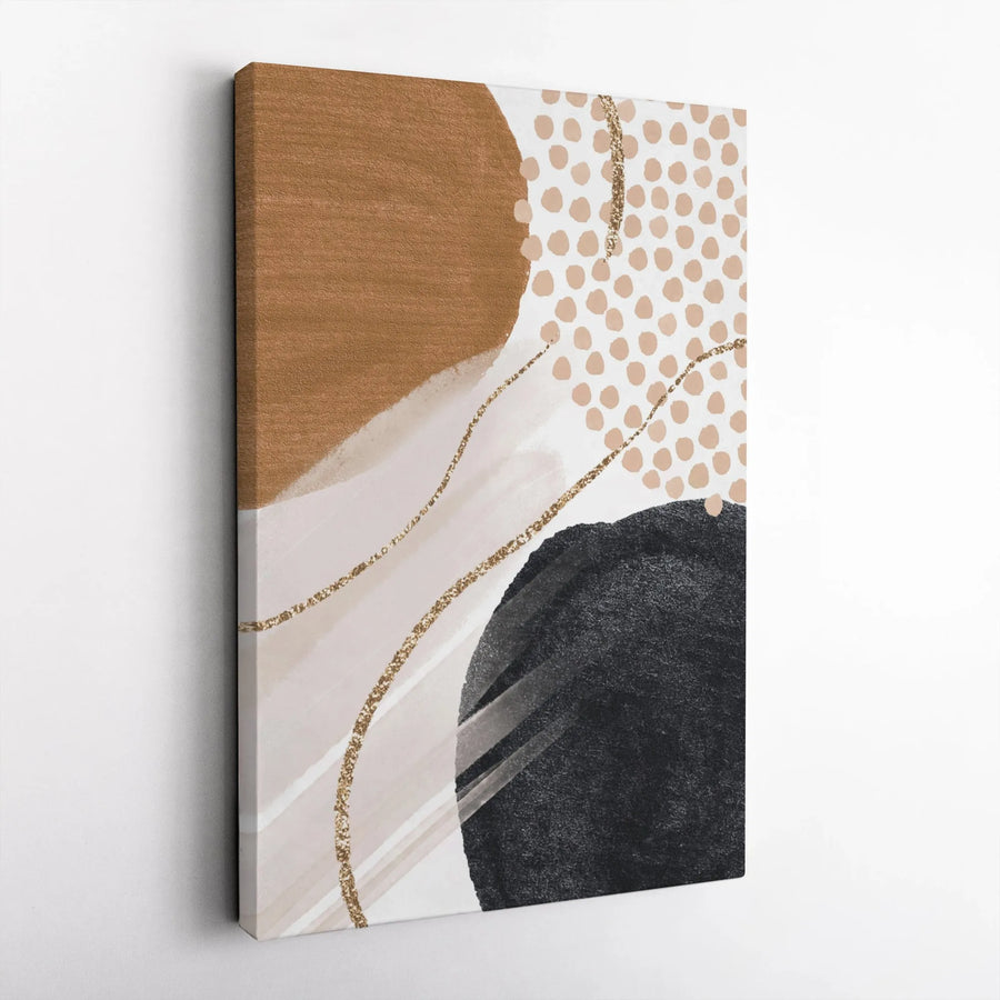 Abstract Canvas Wall Art | Modern Boho Geometric Print with Gold Glitter Effect | Premium Gallery Wrapped Canvas | Living Room & Office Decor Gift