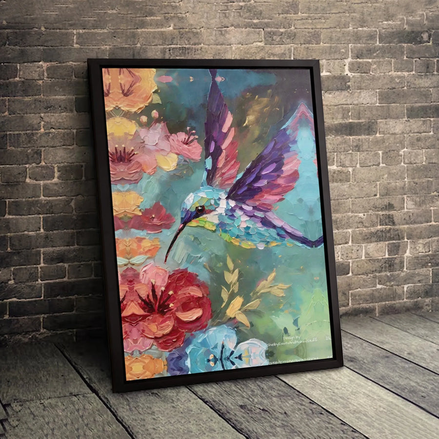 Hummingbird Floral Canvas Art | Colorful Impasto Oil Painting Style | 1.25 Inch Gallery Wrap Premium Decor | Nature Wall Art For Home Gift