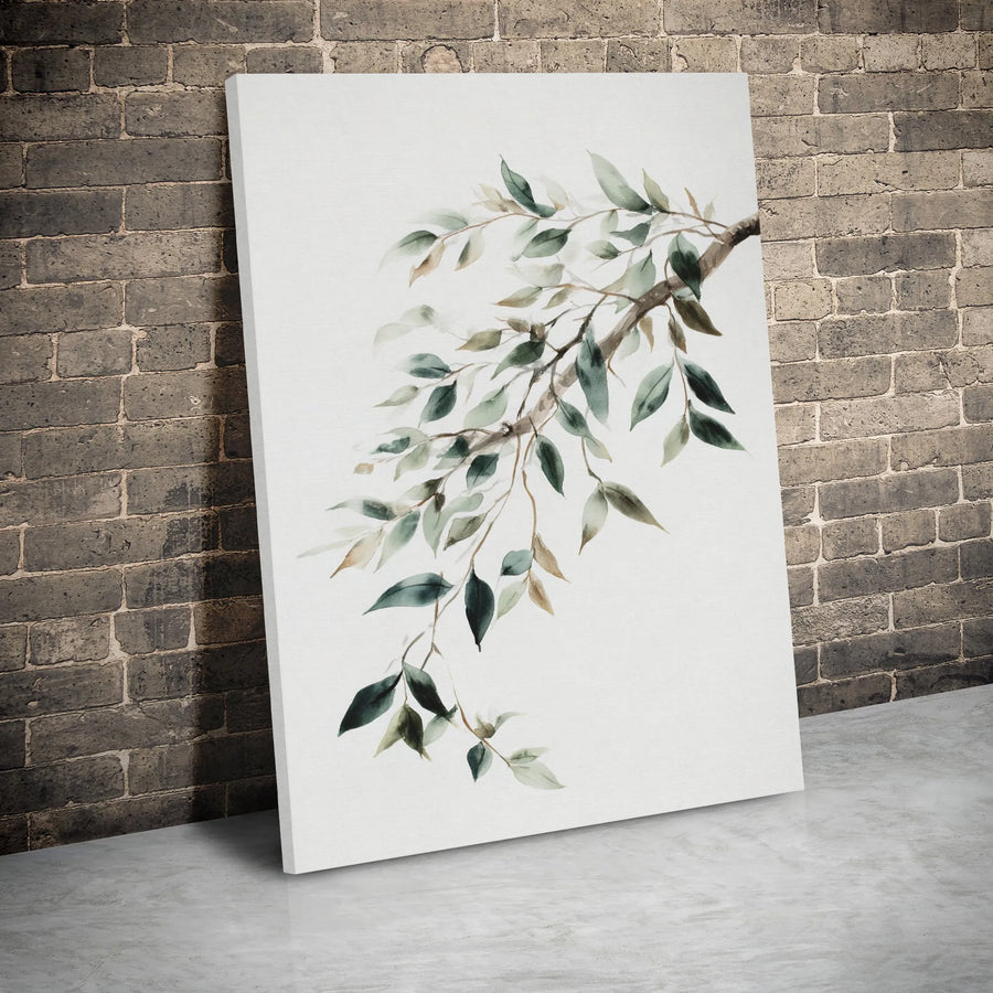 Watercolor Botanical Leaf Canvas Wall Art | Minimalist Green Branch Print | 1.25" Gallery Wrap Premium Decor | Modern Home Office Wall Decor