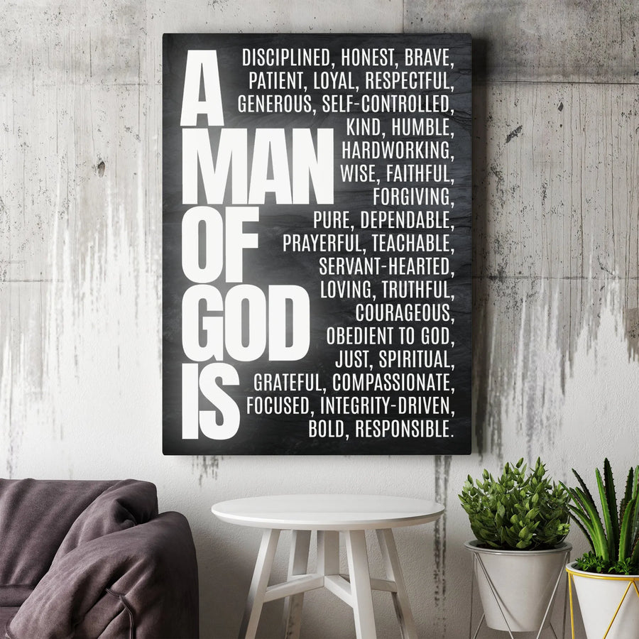 Man Of God Wall Art | Christian Inspirational Quote Decor | Premium Fade-Resistant Canvas | Religious Gift For Men And Husband