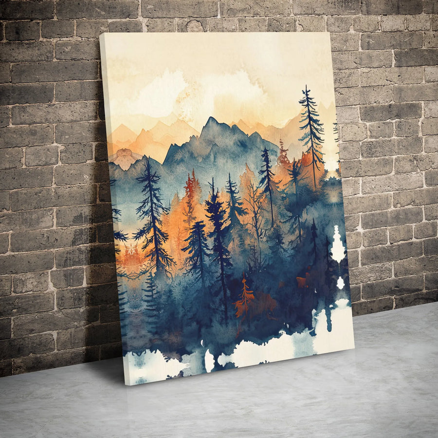 Mountain Pine Forest Canvas | Watercolor Landscape Wall Art | Premium Gallery Wrap Decor | Modern Nature Gift for Home or Office