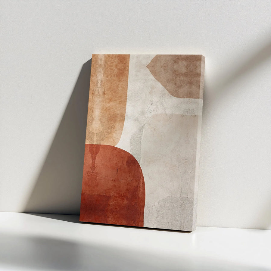 Boho Abstract Canvas Wall Art | Terracotta and Beige Organic Shapes | 1.25 Inch Gallery Wrap | Minimalist Modern Home Decor