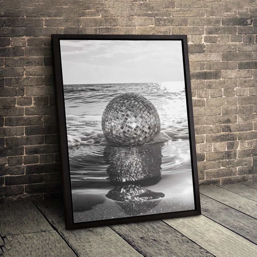 Disco Ball Beach Canvas Wall Art | Surreal Ocean Reflection Print | Premium Gallery Wrap 1.25" Profile | Modern Aesthetic Home Decor Gift