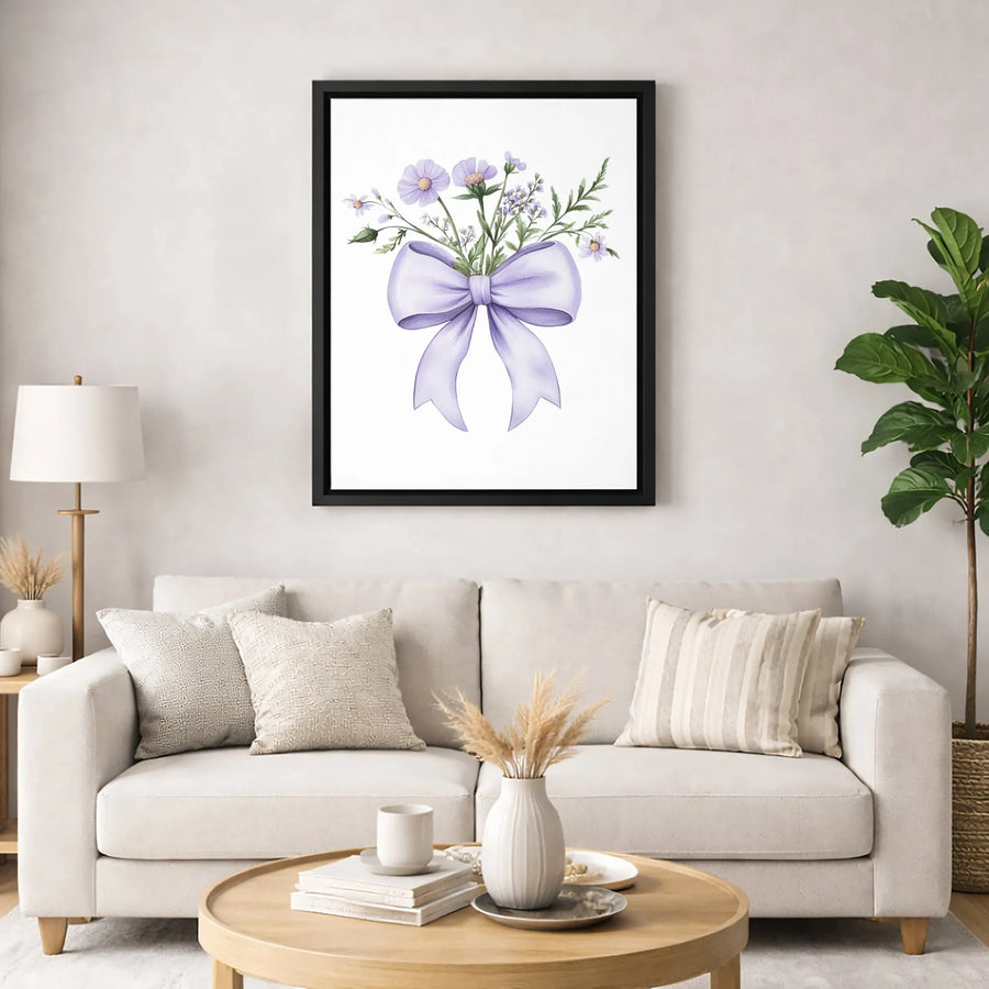 Watercolor Lavender Wildflower Canvas Print | Floral Bouquet With Purple Bow | Gallery-Quality 1.25" Thick Wall Art | Elegant Home Decor Gift