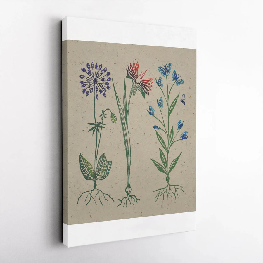 Vintage Botanical Canvas Art | Rustic Wildflower & Root Illustration | Premium 1.25" Thick Gallery Wrap | Cottagecore Home Decor Gift