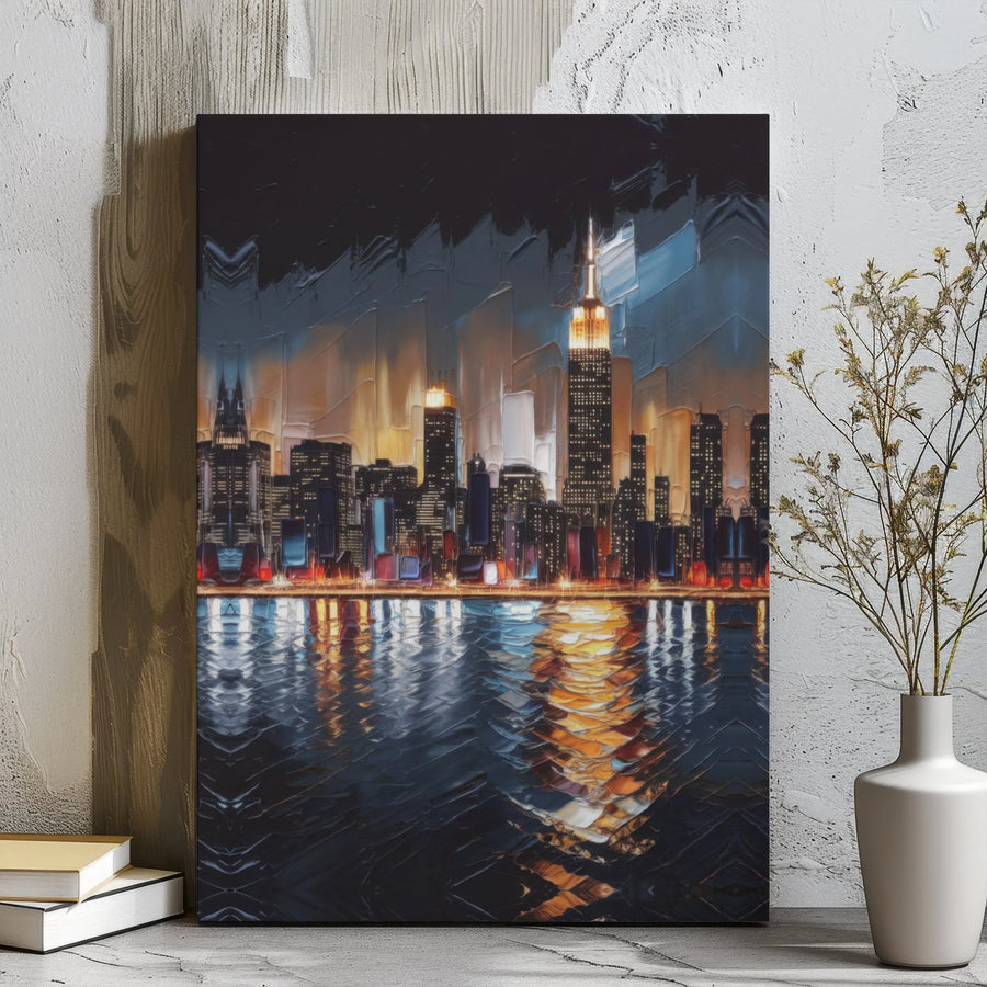 NYC Skyline Canvas Wall Art | Abstract Impasto Empire State Building | Premium Gallery Wrap Decor | Modern Cityscape Gift for Home Office