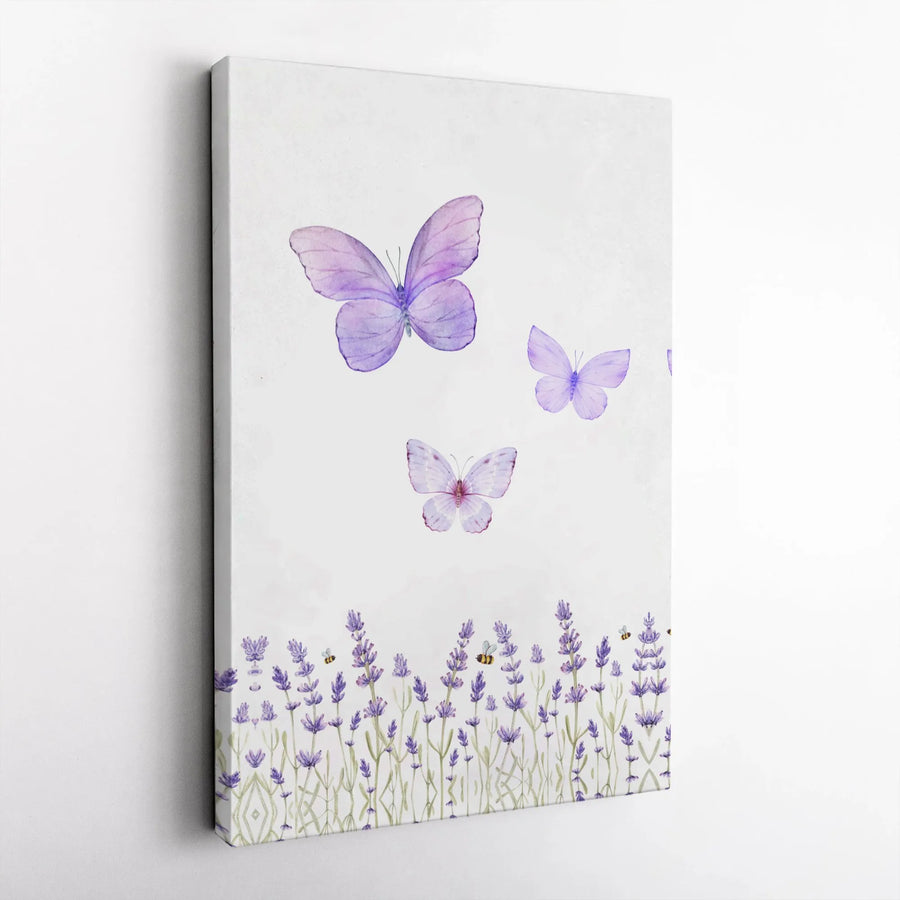 Lavender Butterfly Canvas Wall Art | Watercolor Botanical Meadow Print | Premium Gallery Wrapped Canvas | Modern Farmhouse Decor Gift