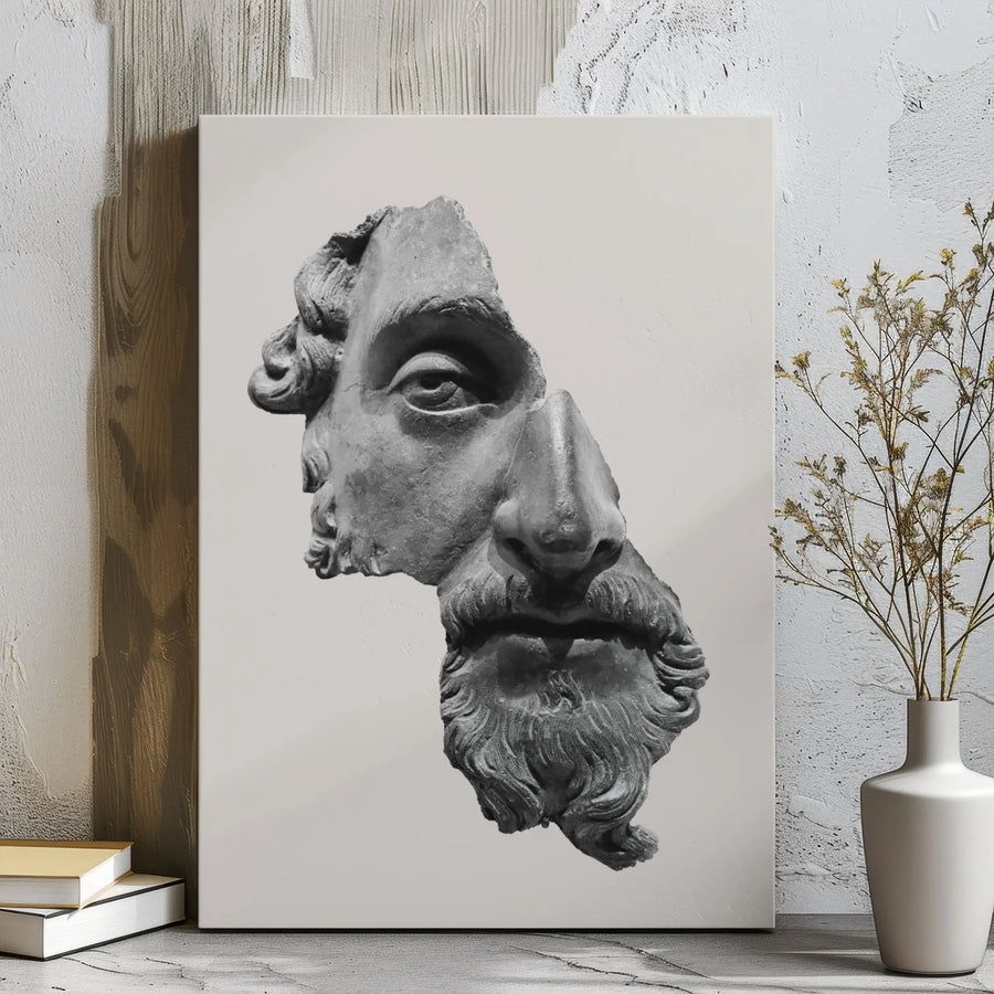 Fragmented Greek Statue Canvas Print | Minimalist Roman Bust Art | Premium Gallery Wrap Wall Decor | Academic Aesthetic Room Art