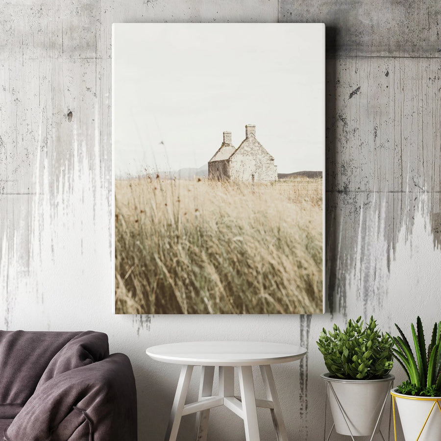 Rustic Cottage Vertical Canvas | Moody Countryside Landscape Photography | Premium Gallery Wrapped 1.25" Thick Print | Modern Farmhouse Home Decor Gift