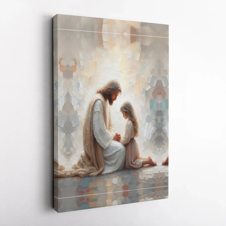 Jesus Praying With Child Canvas Print | Impressionist Religious Wall Art | Premium Fade-Resistant Gallery Wrap | Christian Home Decor Gift